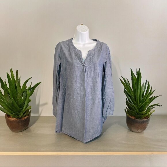Liz Lange Womens Chambray Tunic Top S/P Blue Long Sleeve Lightweight Langenlook - Picture 1 of 8